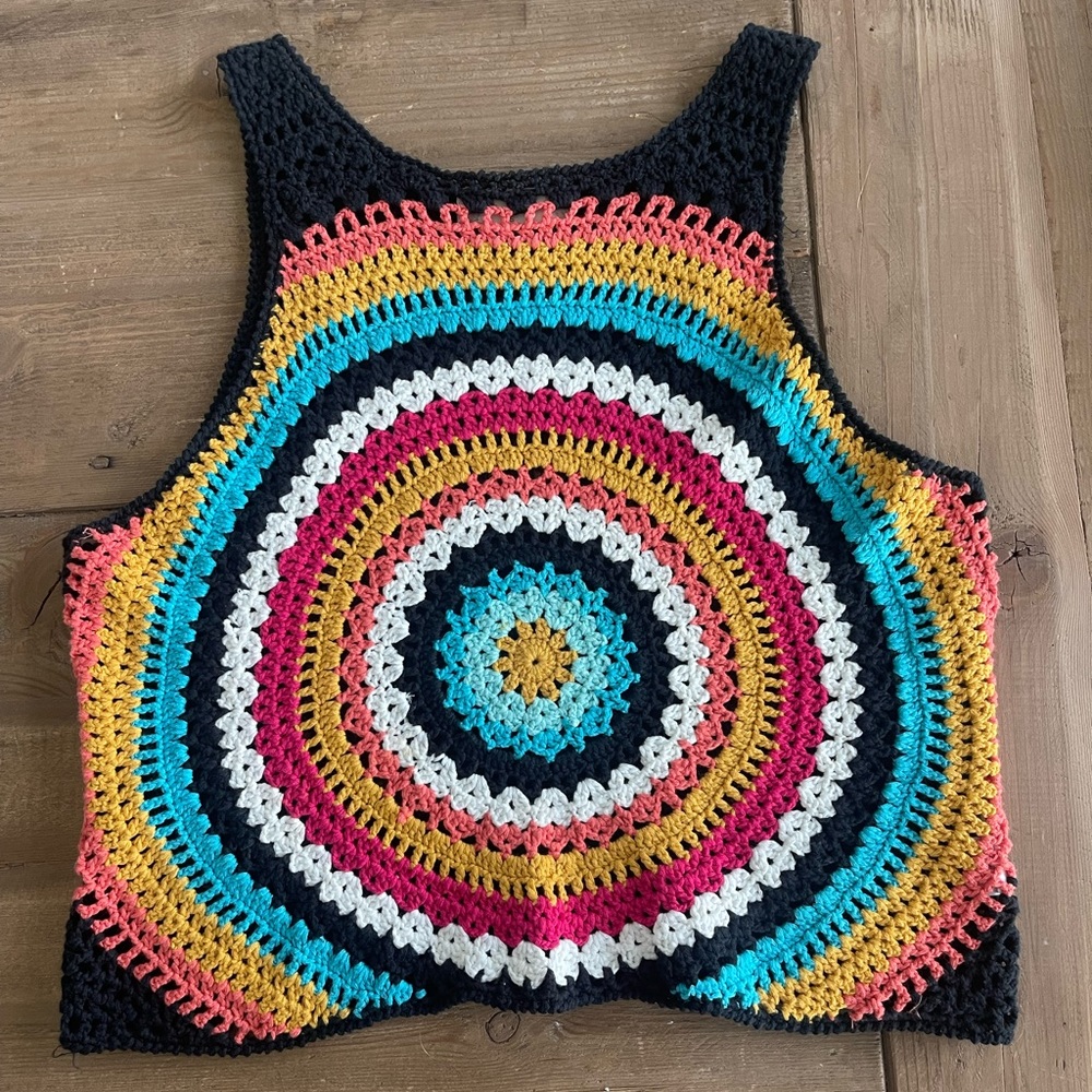 rainbow crochet black tank top boho
